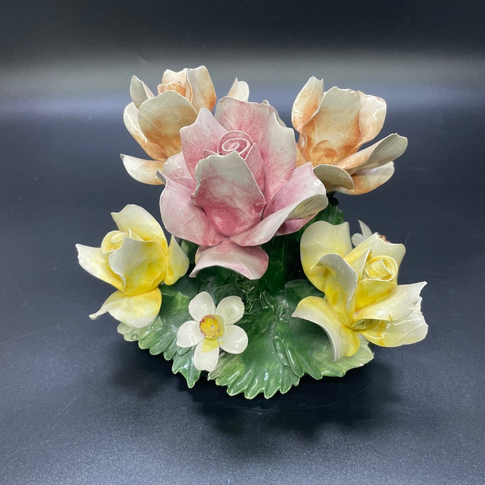 Vintage Mid Century Capodimonte Porcelain Flower Bouquet Centerpiece Italy